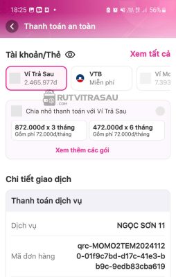 Trả góp giao dịch ví trả sau